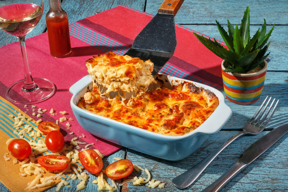 Lasanha de camarão com creme de ricota