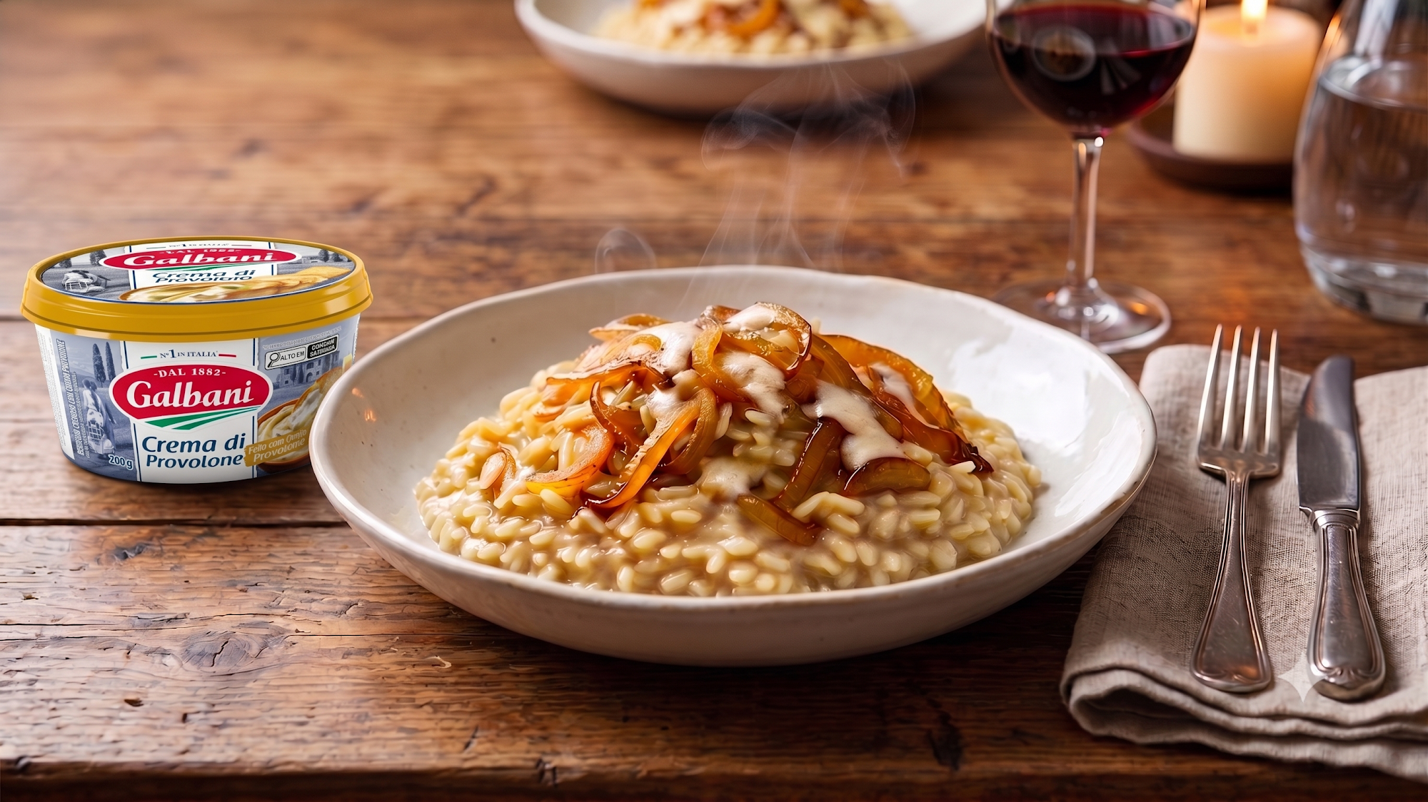 Risoto de cebola com creme de provolone